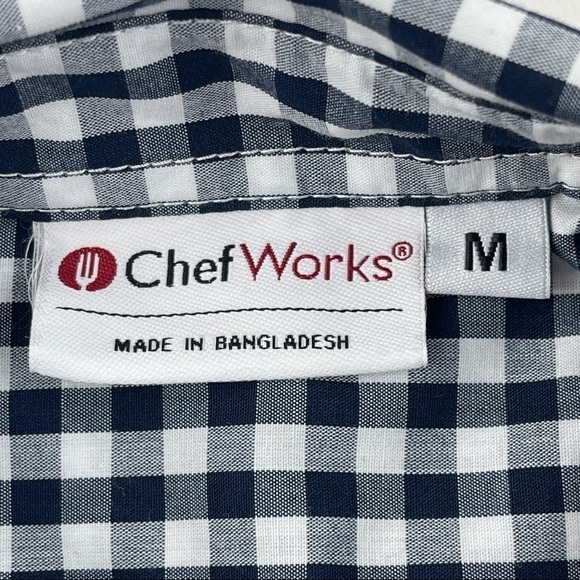 Chef Works Button Down Shirt Mens Medium Blue White Plaid - Picture 2 of 8